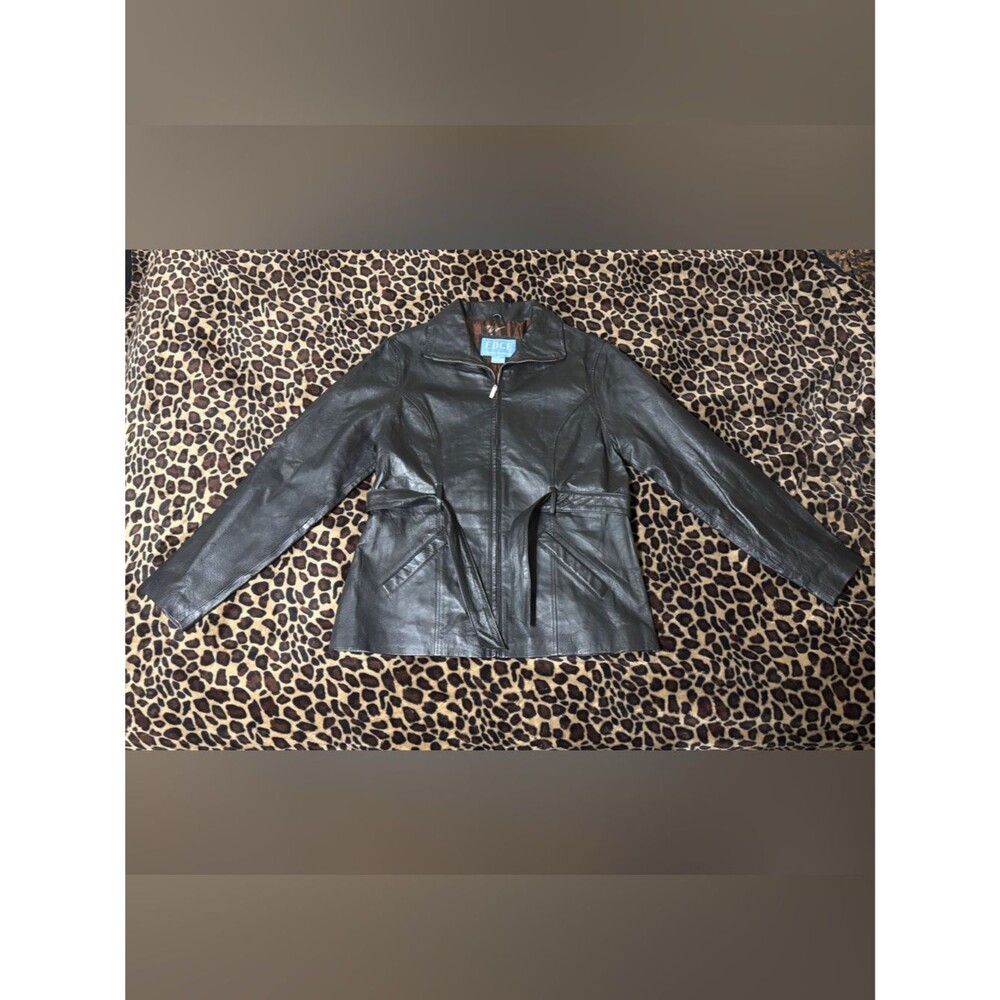Edge Italian Fashions Women's Black Leather Jacket with Belt Size M